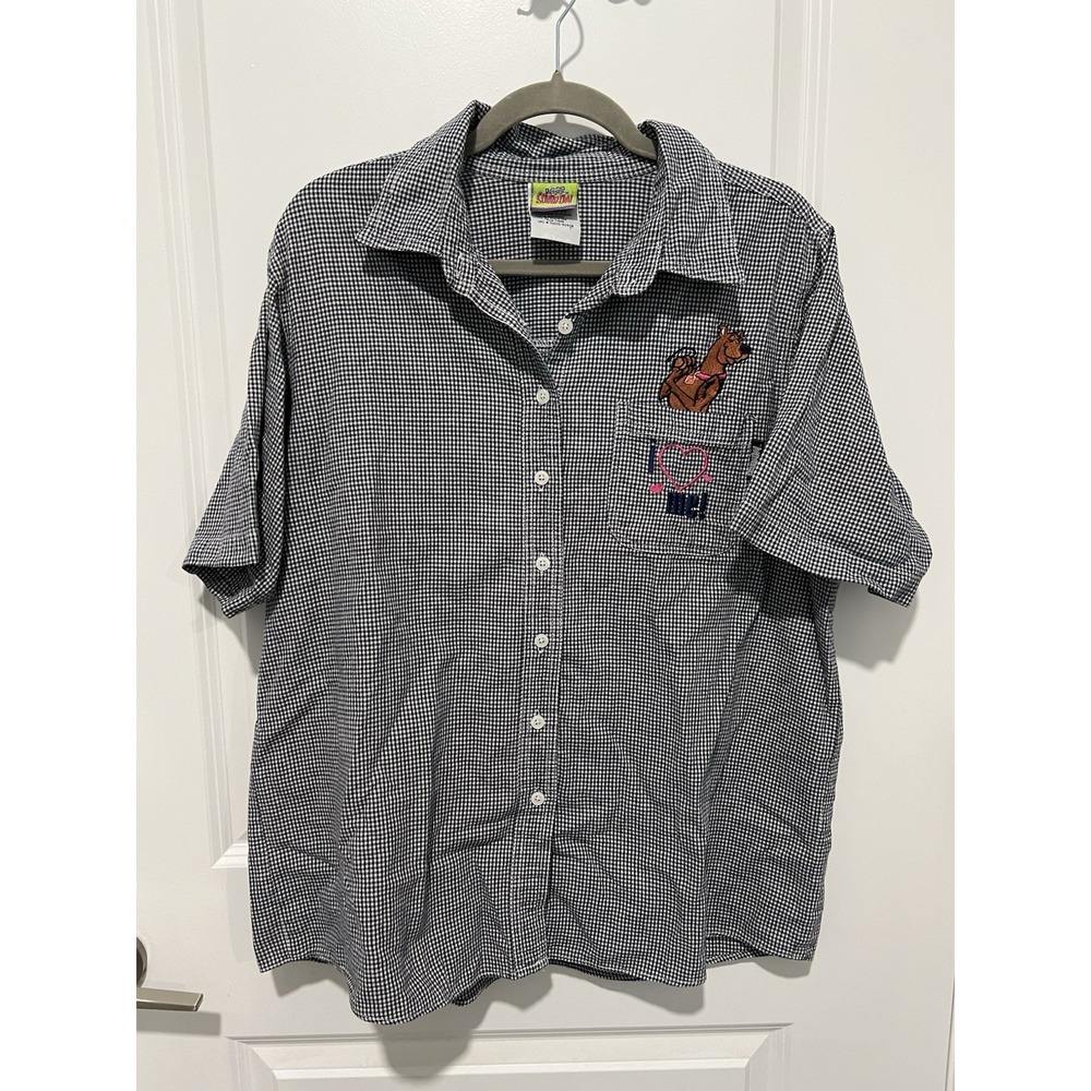 Vintage SCOOBY DOO Women Casual Shirt Plaid Black White Size 14/16 W